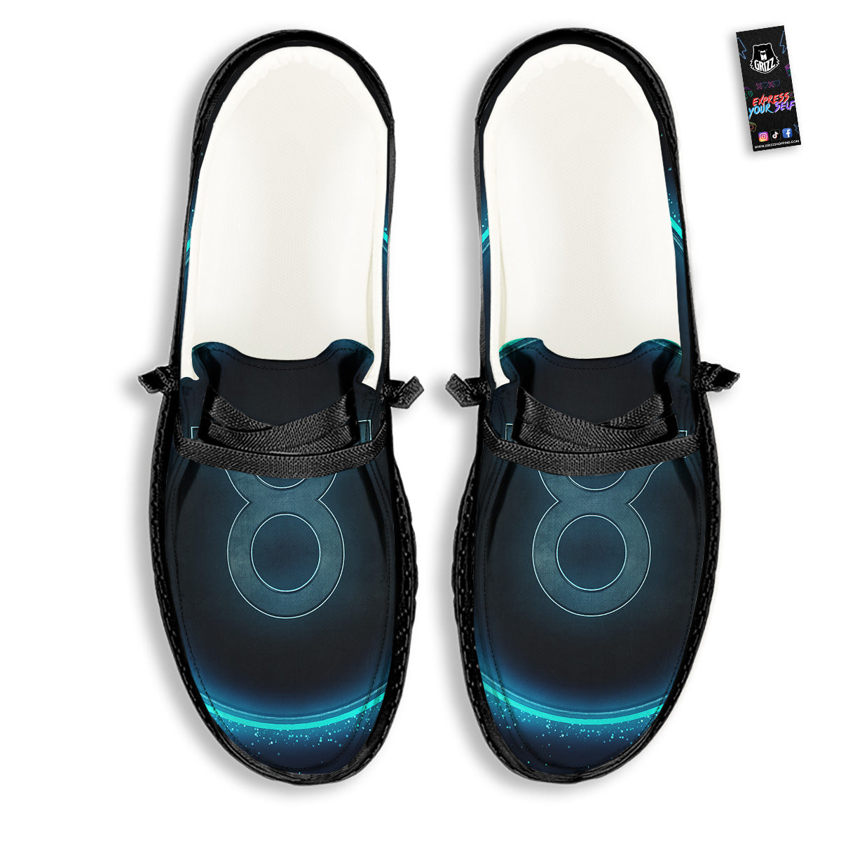 Zodiac Sign Blue Taurus Print Black Loafers-grizzshop