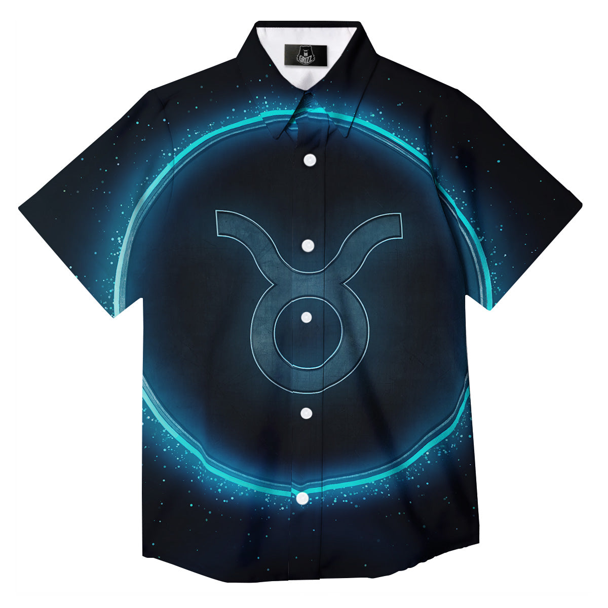 Zodiac Sign Blue Taurus Print Button Up Shirt-grizzshop