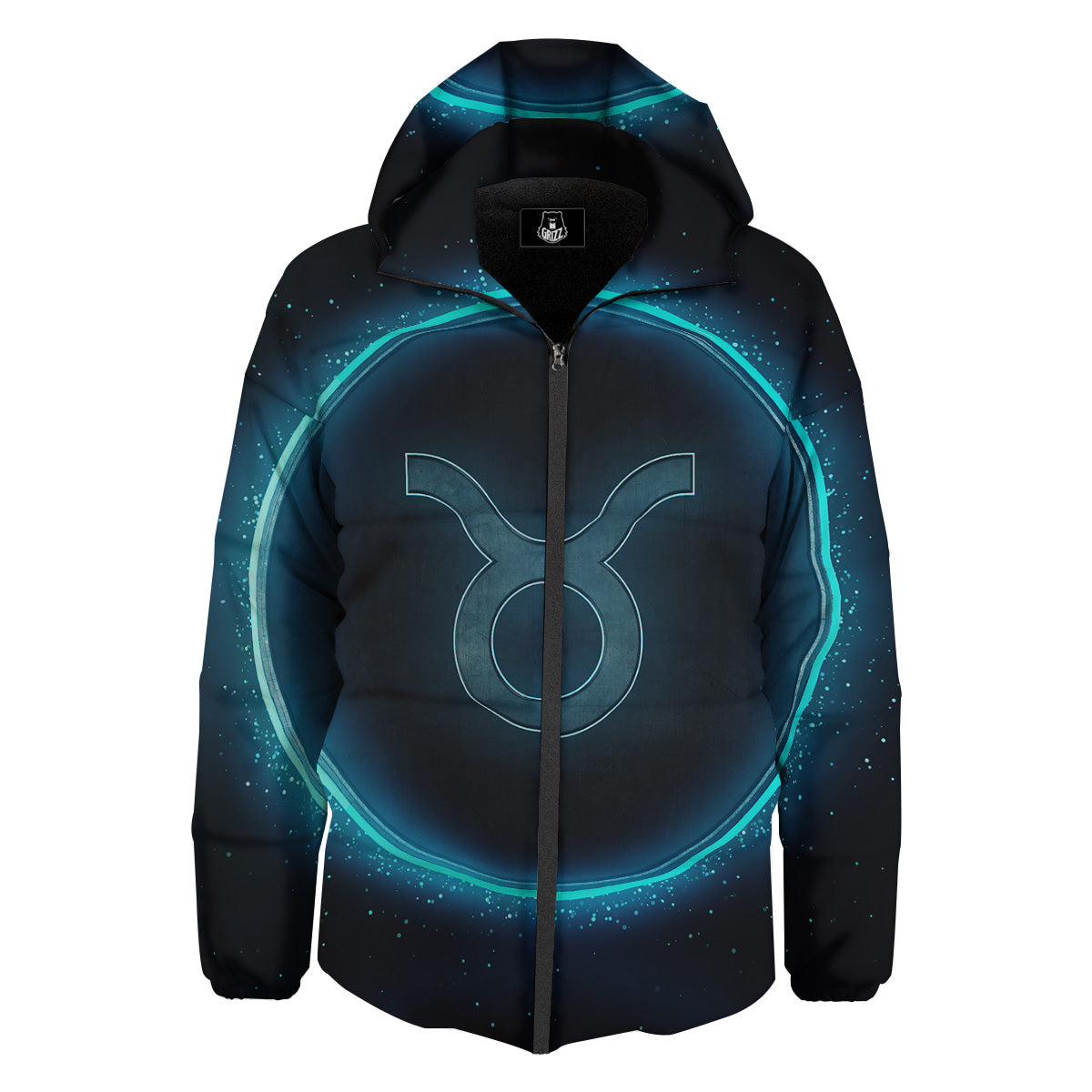 Zodiac Sign Blue Taurus Print Down Jacket-grizzshop