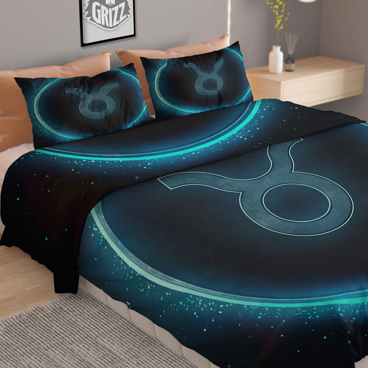 Zodiac Sign Blue Taurus Print Duvet Cover Bedding Set