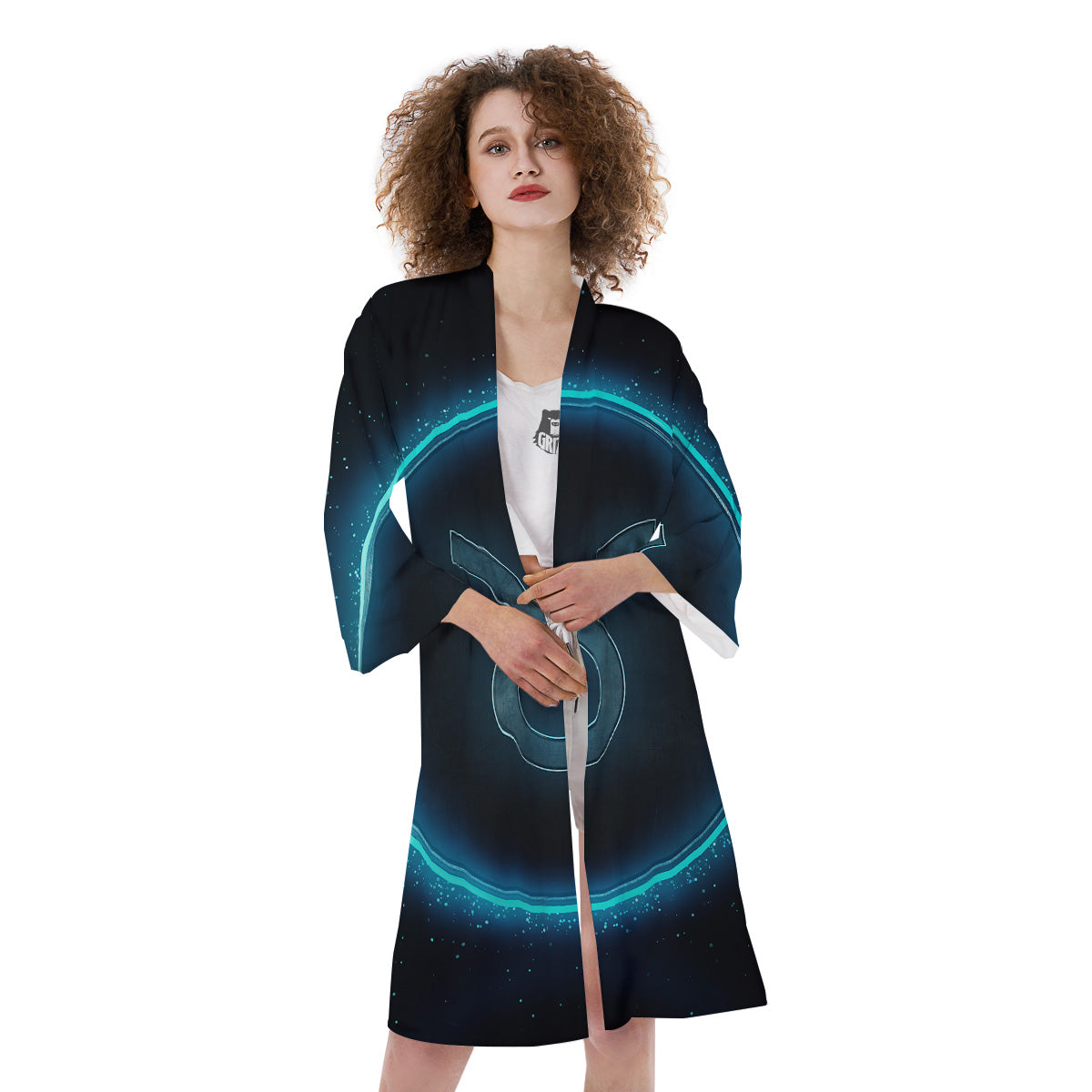 Zodiac Sign Blue Taurus Print Kimono-grizzshop