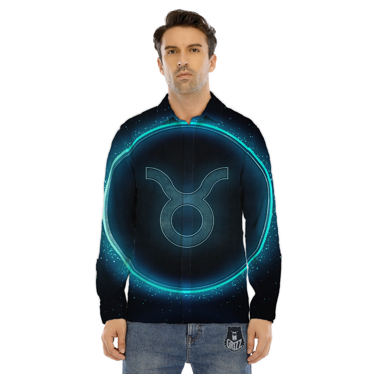 Zodiac Sign Blue Taurus Print Men's Dress Shirts-grizzshop