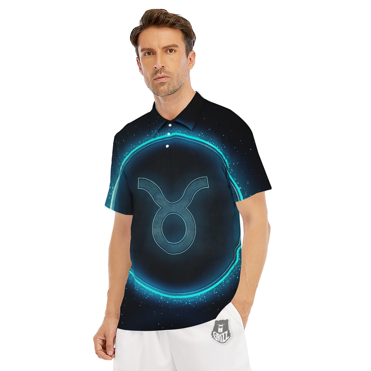 Zodiac Sign Blue Taurus Print Men's Golf Shirts-grizzshop