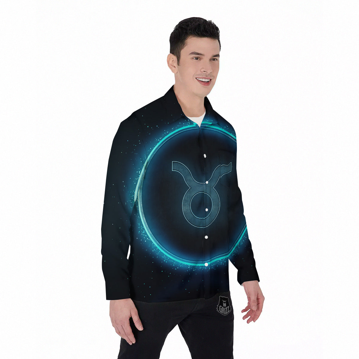 Zodiac Sign Blue Taurus Print Men's Long Sleeve Shirts-grizzshop
