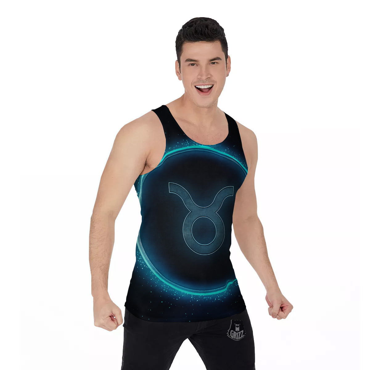 Zodiac Sign Blue Taurus Print Men's Tank Top-grizzshop