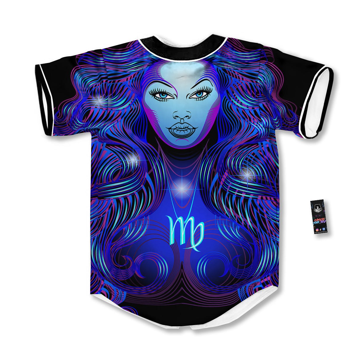 Zodiac Sign Blue Virgo Print Baseball Jersey-grizzshop