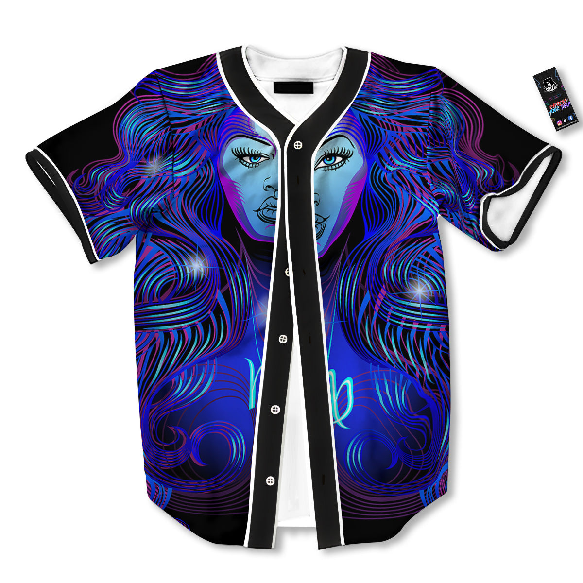 Zodiac Sign Blue Virgo Print Baseball Jersey-grizzshop