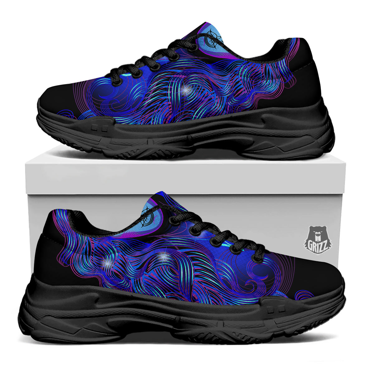 Zodiac Sign Blue Virgo Print Black Chunky Shoes-grizzshop