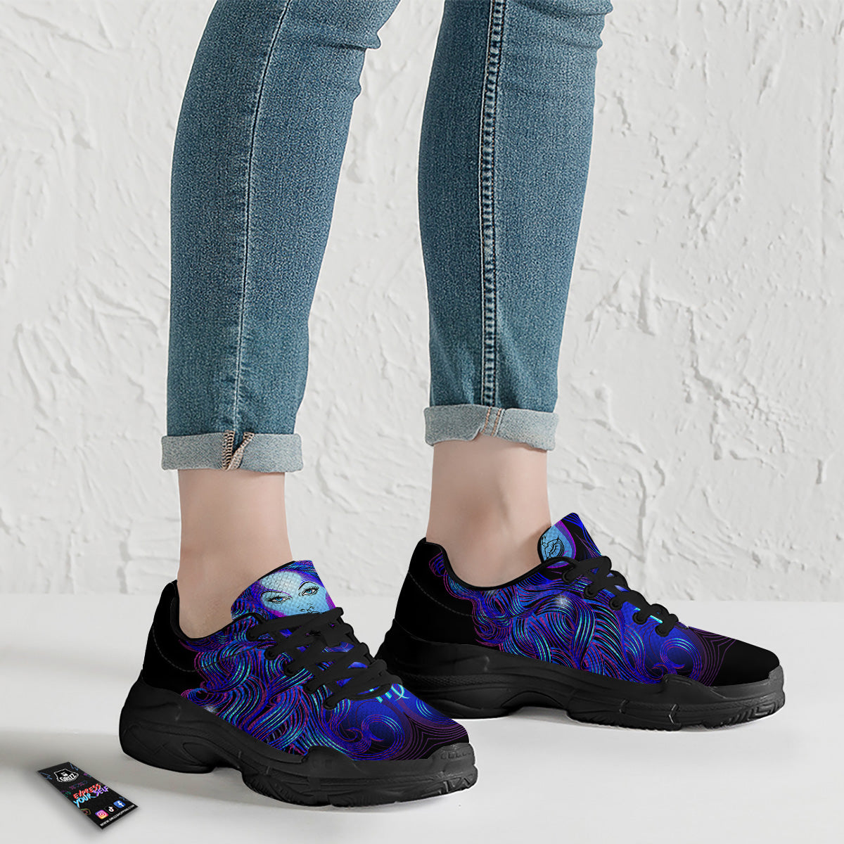 Zodiac Sign Blue Virgo Print Black Chunky Shoes-grizzshop