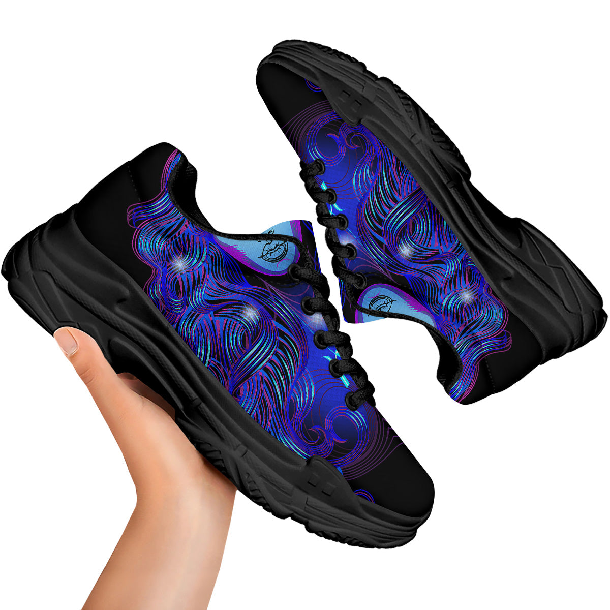 Zodiac Sign Blue Virgo Print Black Chunky Shoes-grizzshop