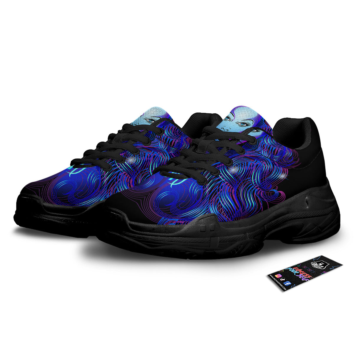 Zodiac Sign Blue Virgo Print Black Chunky Shoes-grizzshop