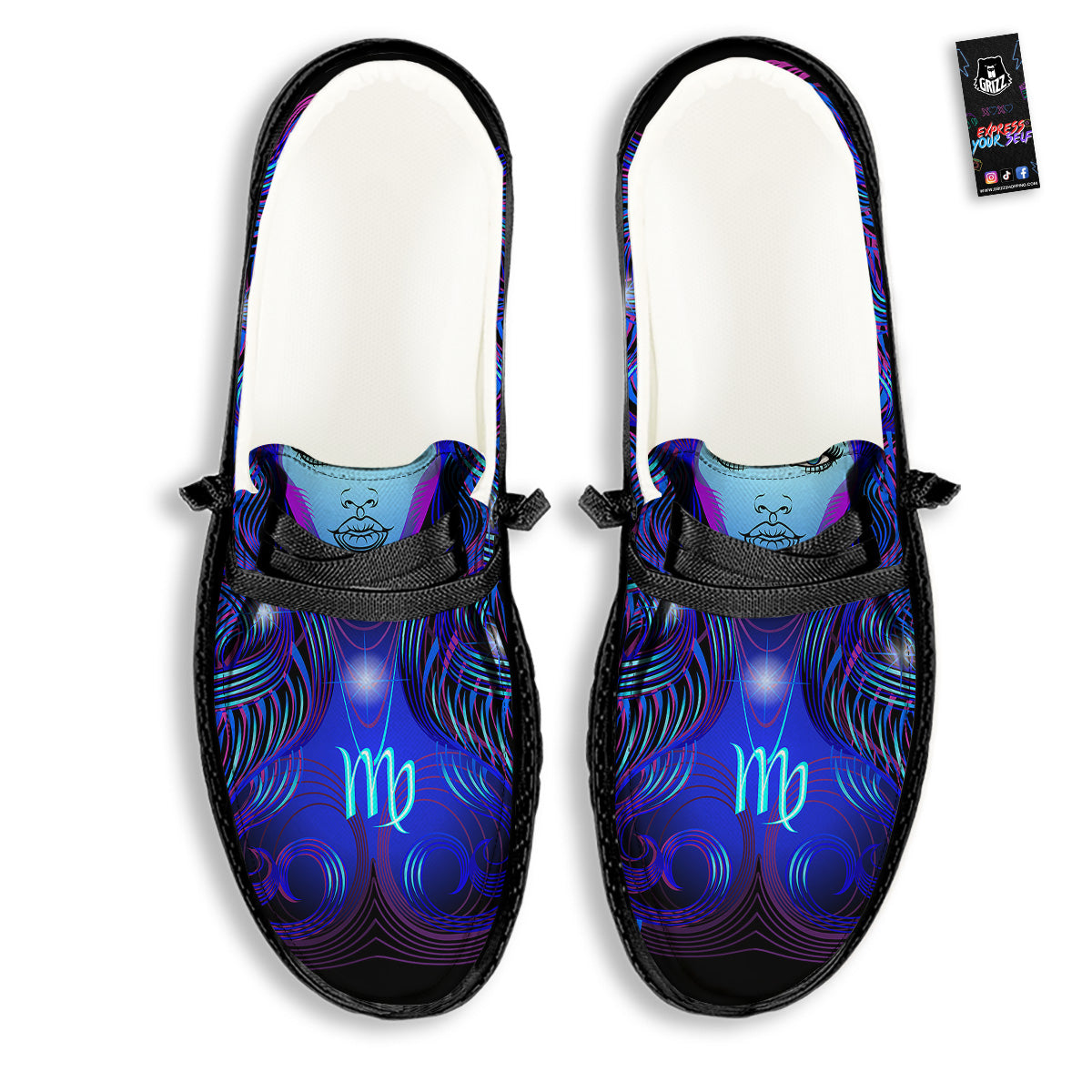 Zodiac Sign Blue Virgo Print Black Loafers-grizzshop