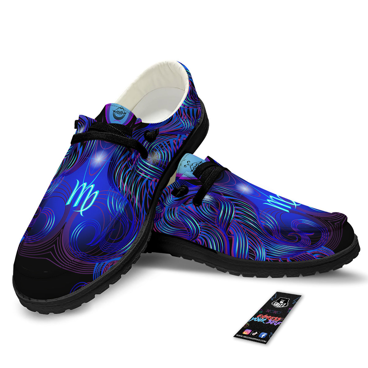 Zodiac Sign Blue Virgo Print Black Loafers-grizzshop
