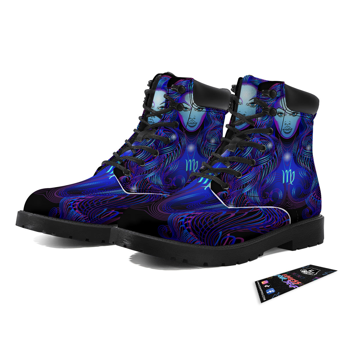 Zodiac Sign Blue Virgo Print Boots-grizzshop