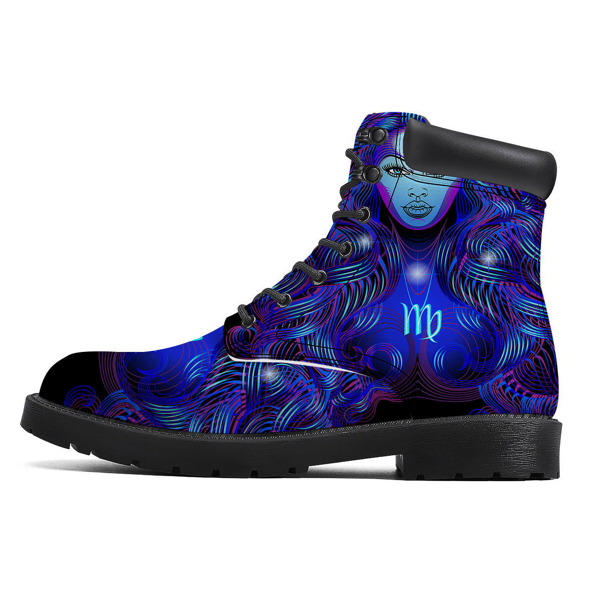 Zodiac Sign Blue Virgo Print Boots-grizzshop