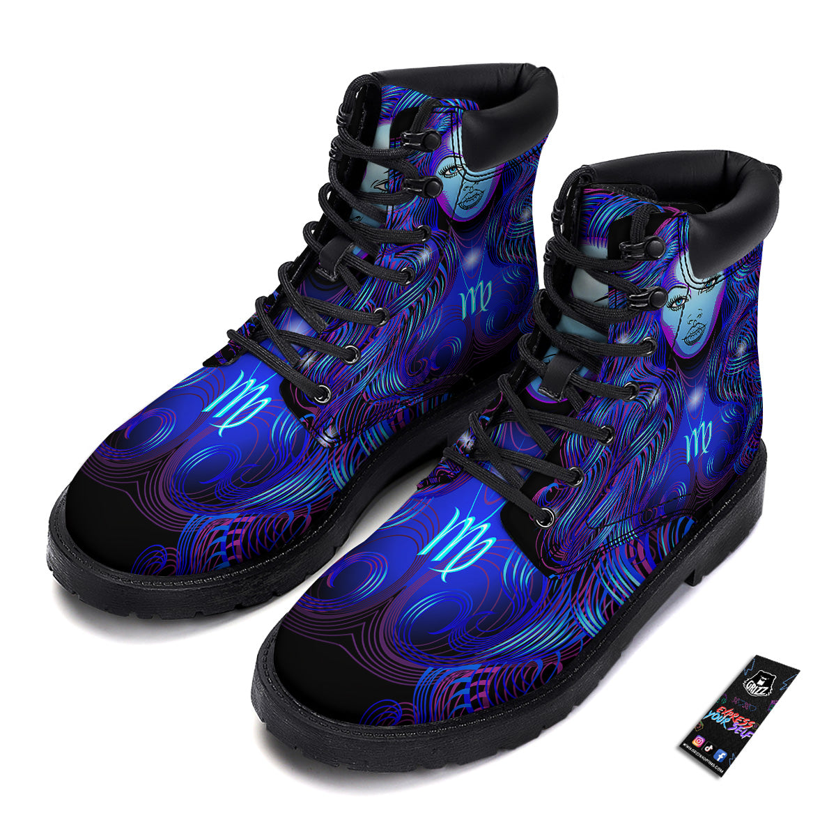Zodiac Sign Blue Virgo Print Boots-grizzshop