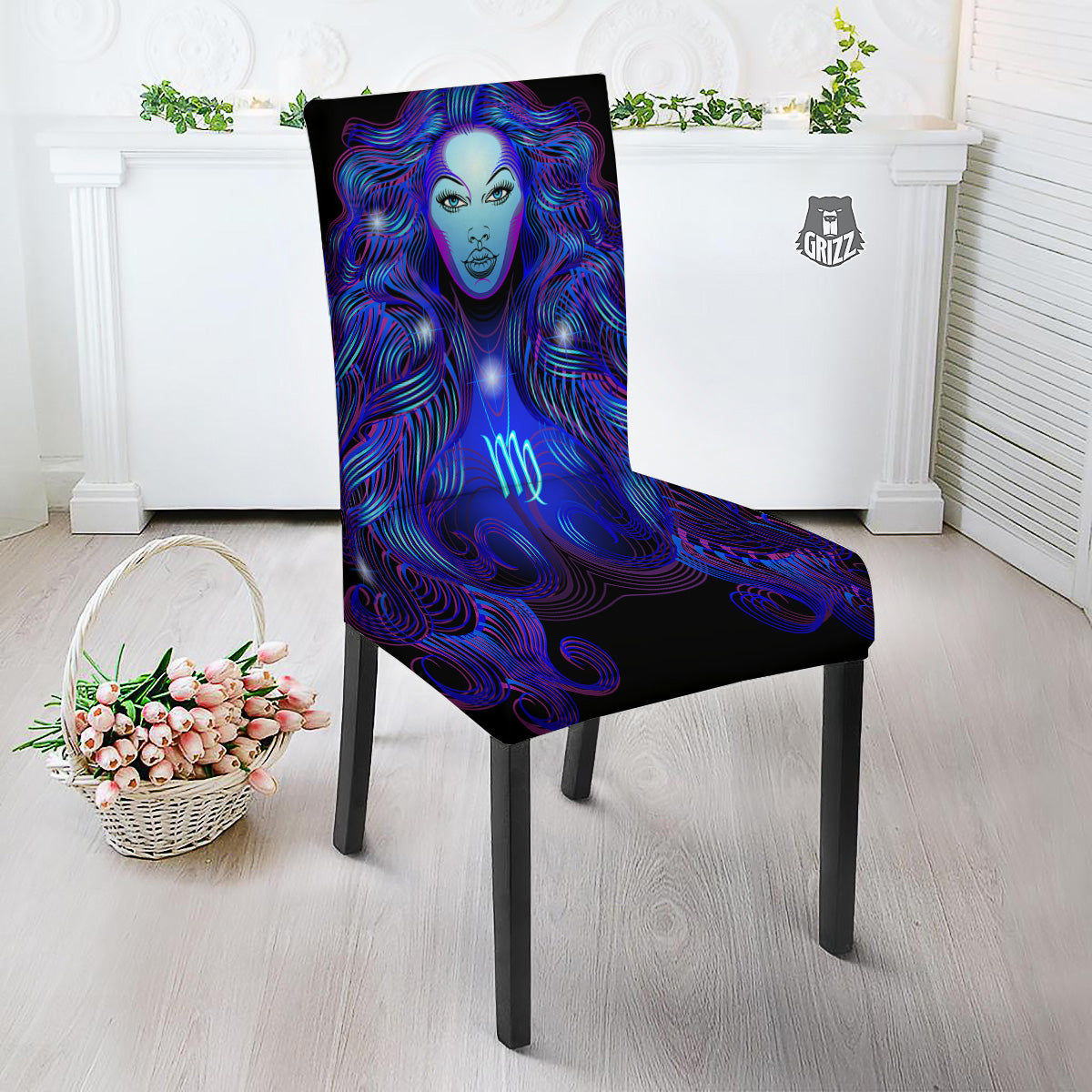 Zodiac Sign Blue Virgo Print Dining Chair Slipcover-grizzshop