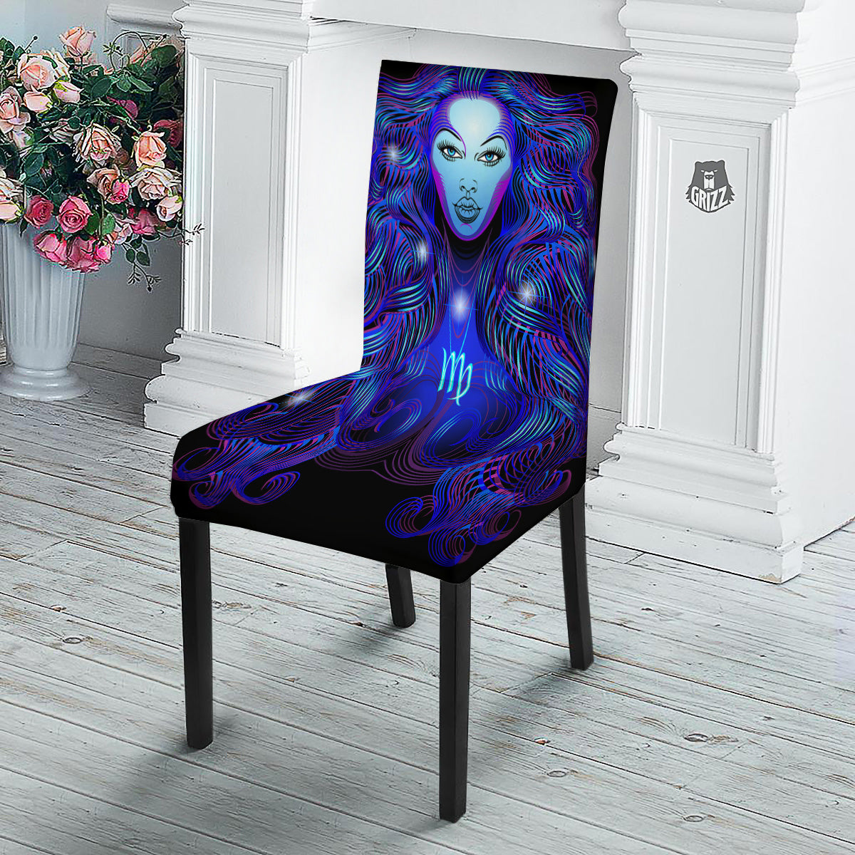Zodiac Sign Blue Virgo Print Dining Chair Slipcover-grizzshop
