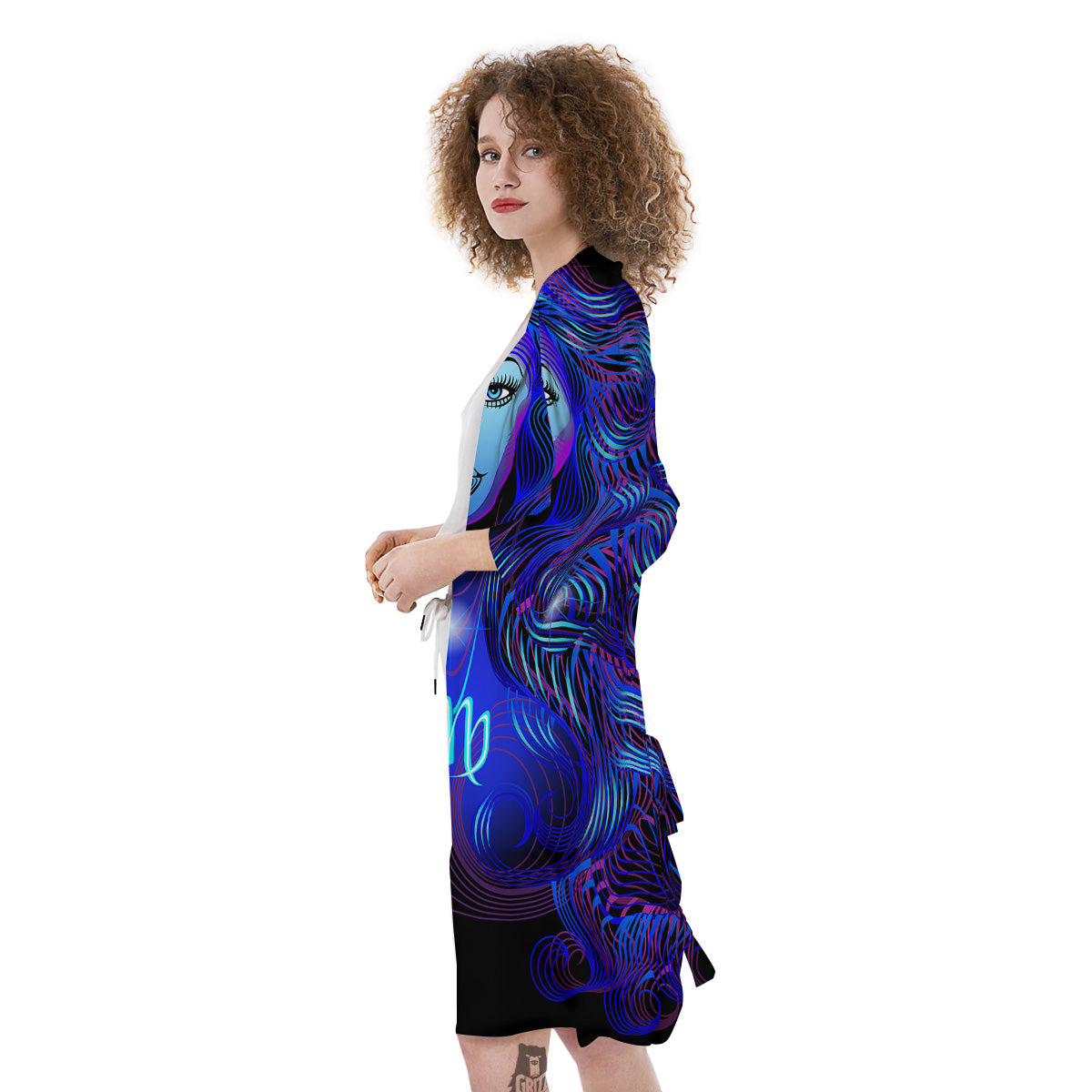 Zodiac Sign Blue Virgo Print Kimono-grizzshop