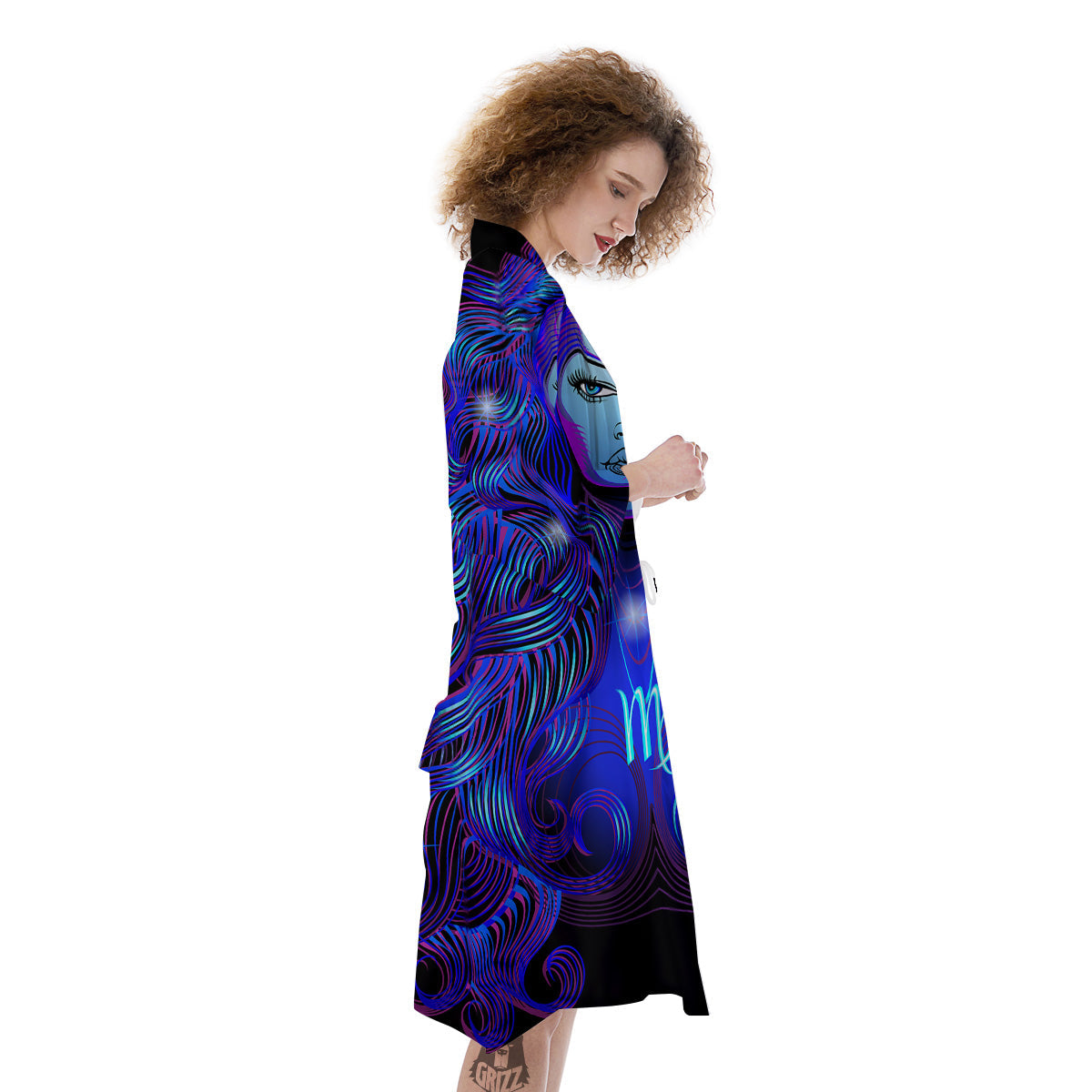 Zodiac Sign Blue Virgo Print Kimono-grizzshop