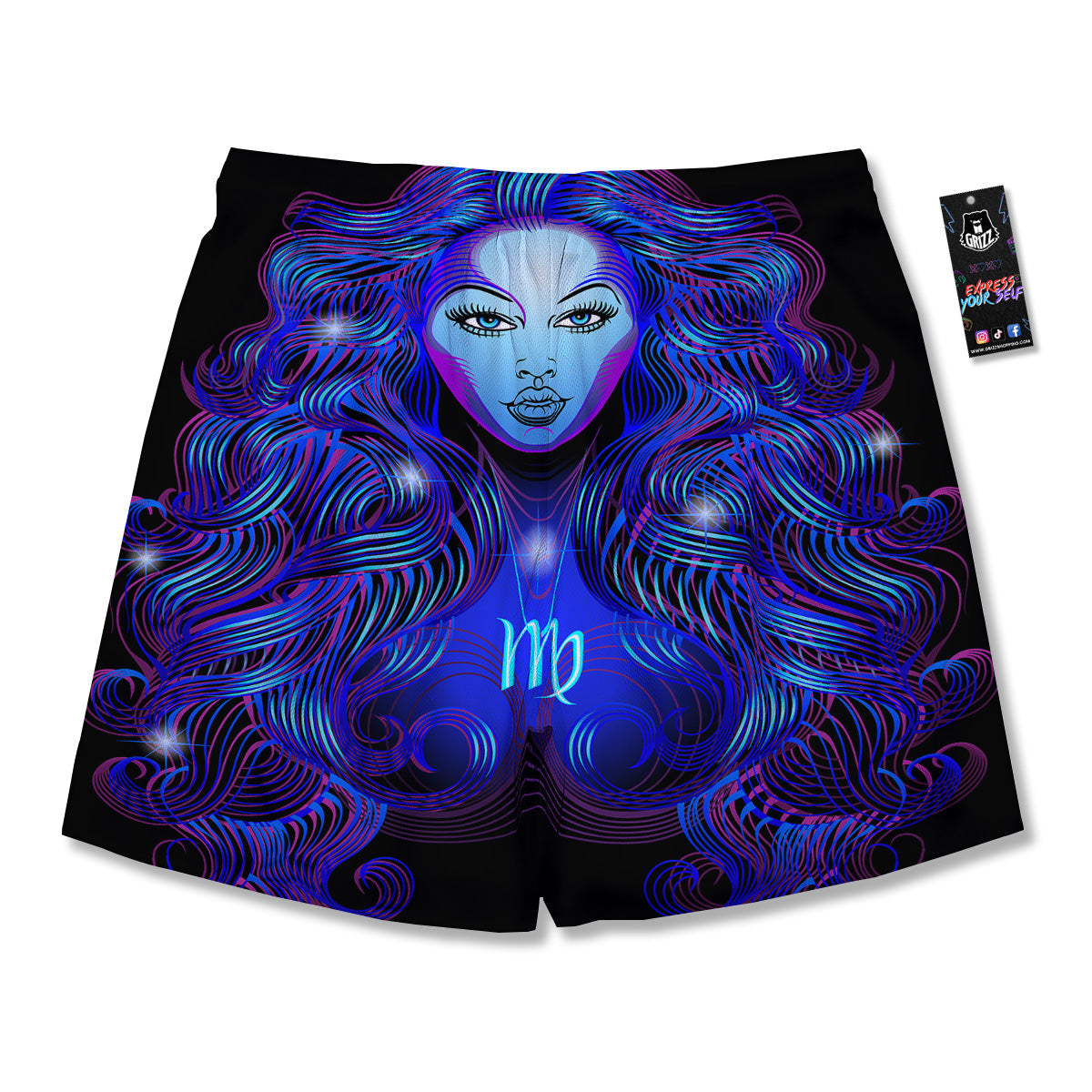 Zodiac Sign Blue Virgo Print Men's Running Shorts-grizzshop