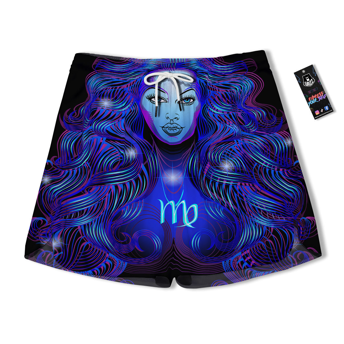 Zodiac Sign Blue Virgo Print Men's Running Shorts-grizzshop