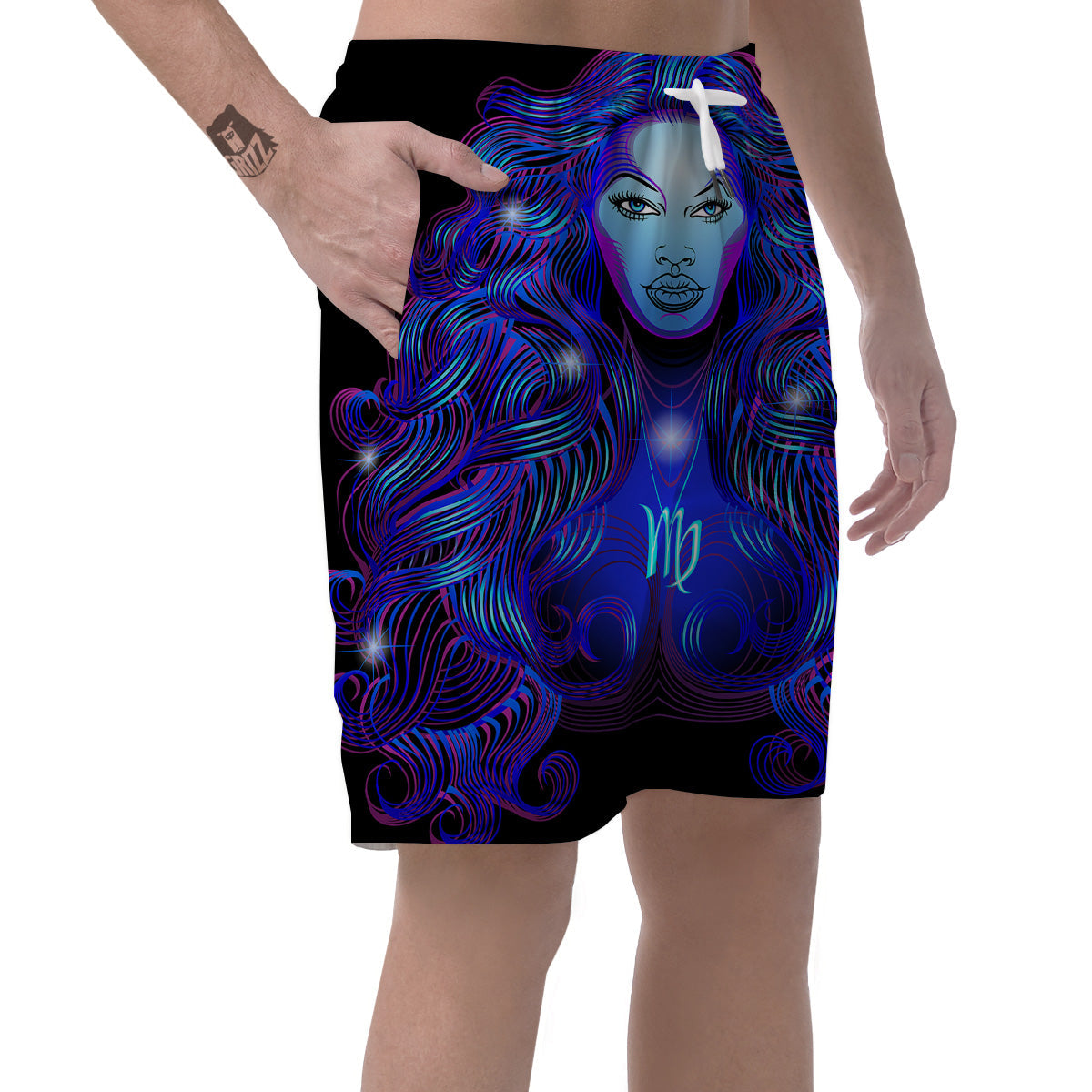 Zodiac Sign Blue Virgo Print Men's Shorts-grizzshop