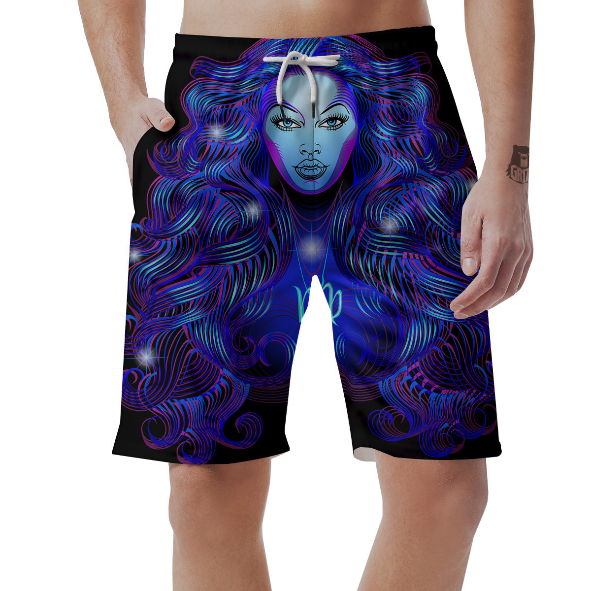 Zodiac Sign Blue Virgo Print Men's Shorts-grizzshop