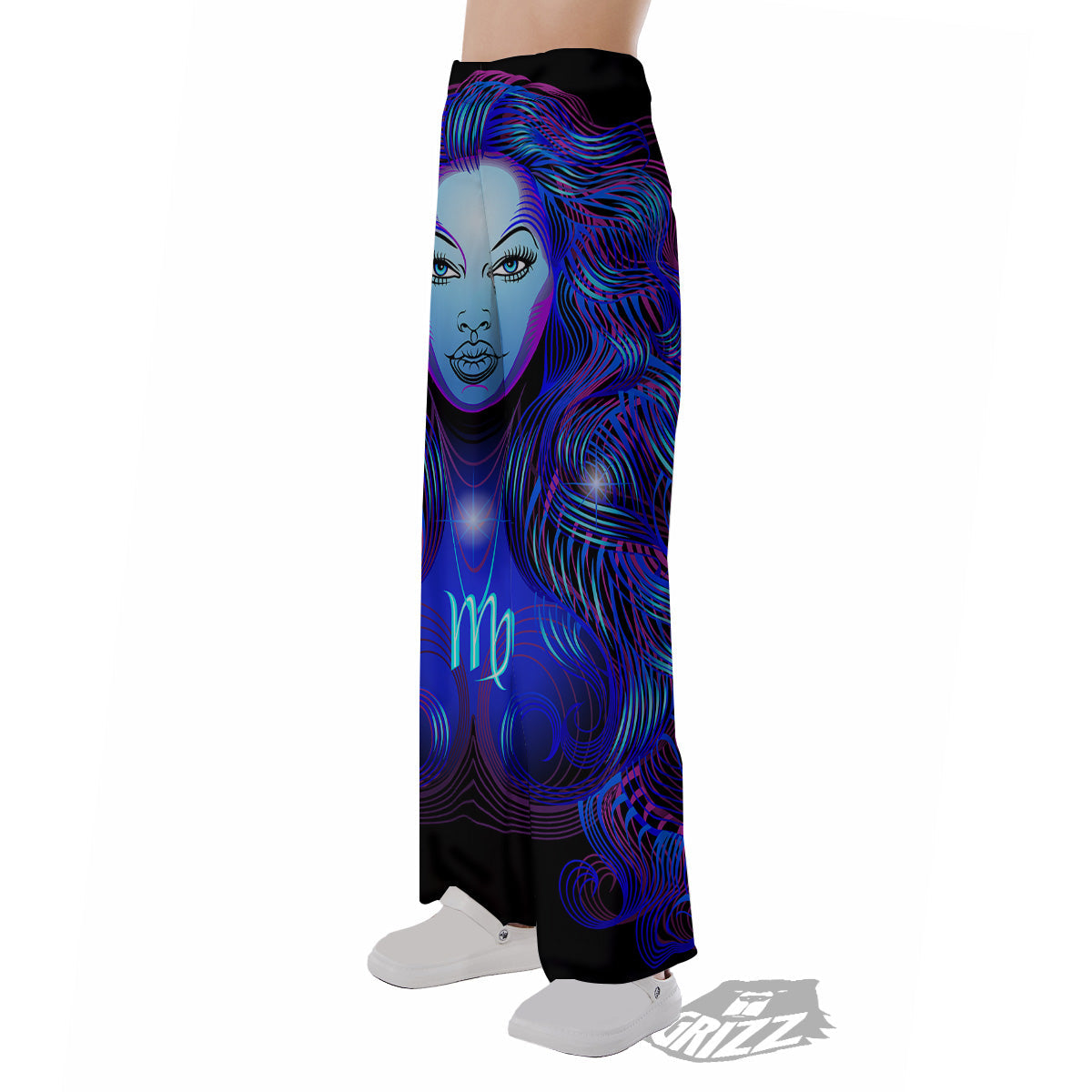 Zodiac Sign Blue Virgo Print Pajama Pants-grizzshop