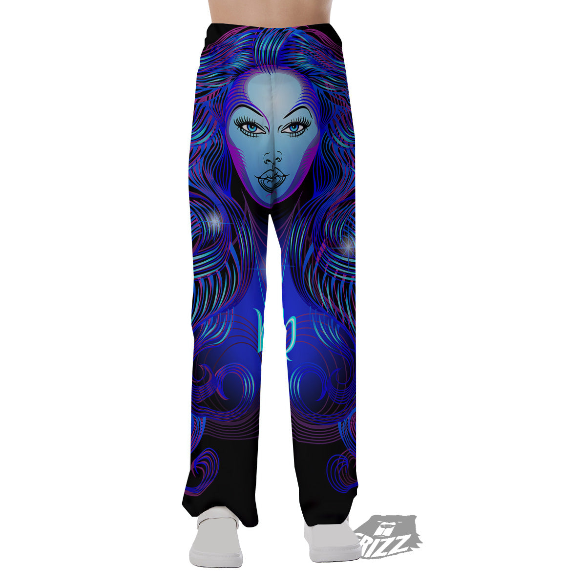 Zodiac Sign Blue Virgo Print Pajama Pants-grizzshop