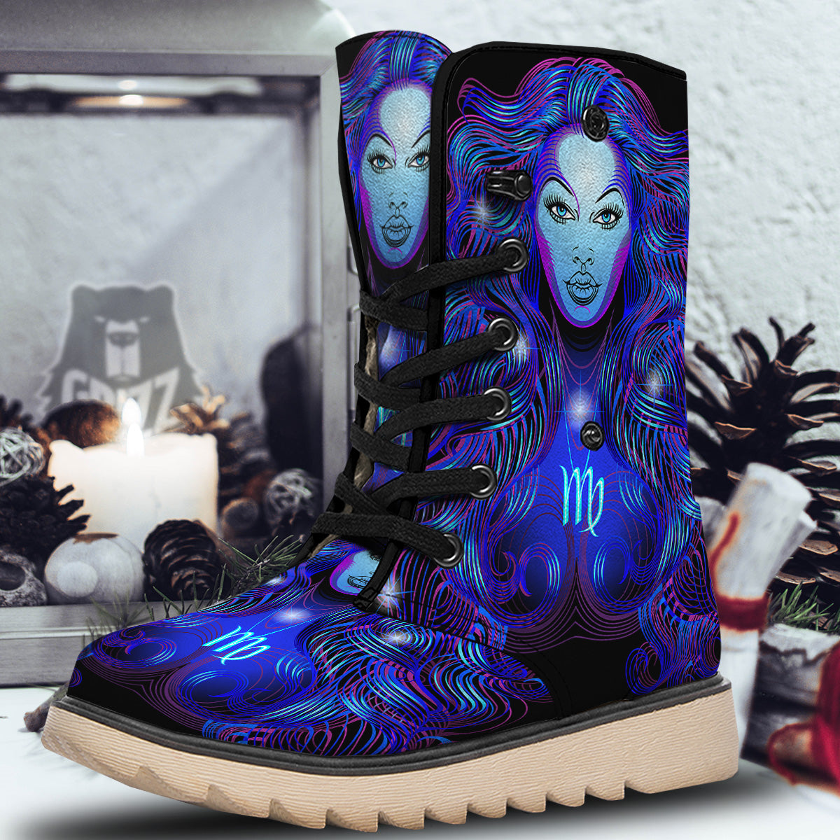 Zodiac Sign Blue Virgo Print Snow Boots-grizzshop