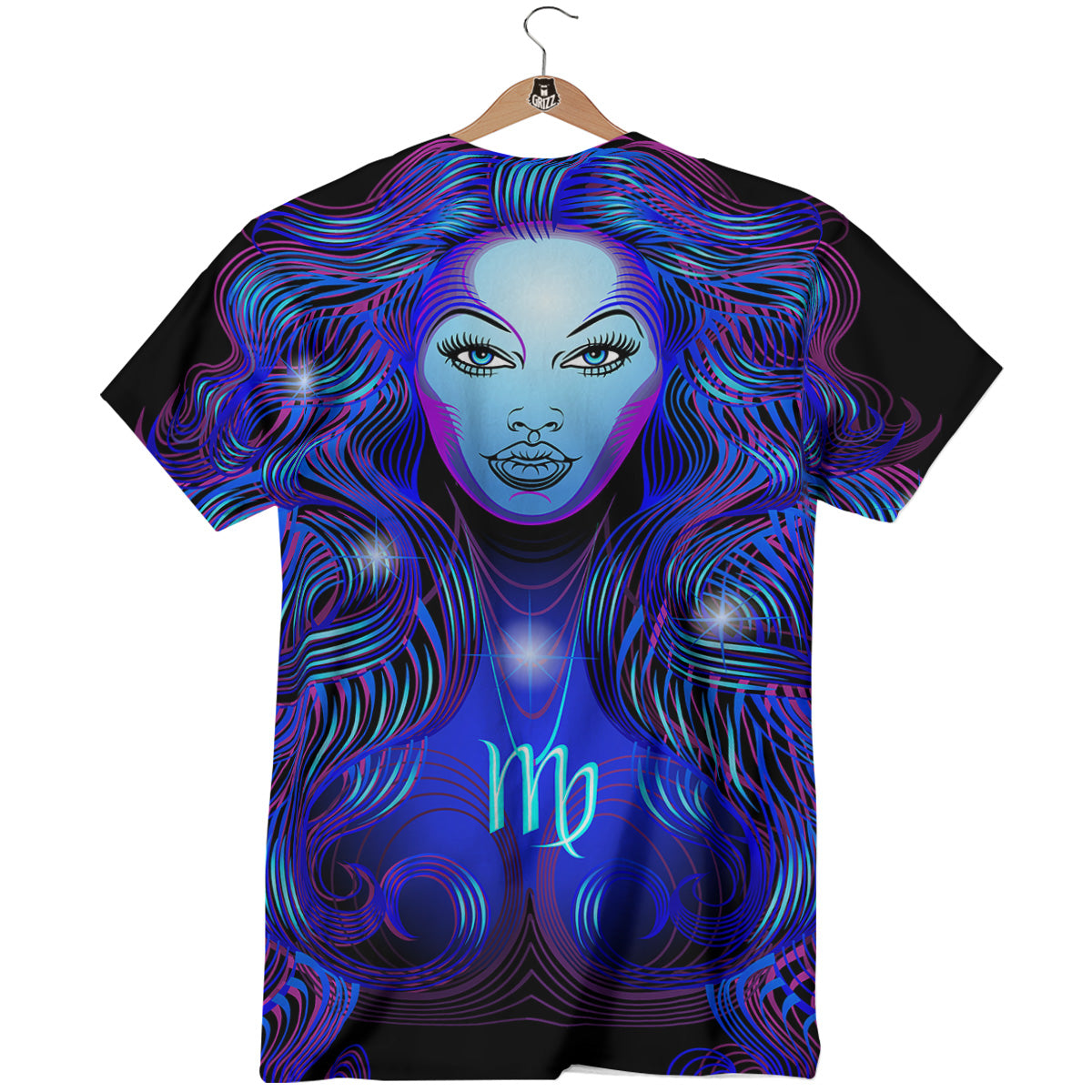 Zodiac Sign Blue Virgo Print T-Shirt-grizzshop
