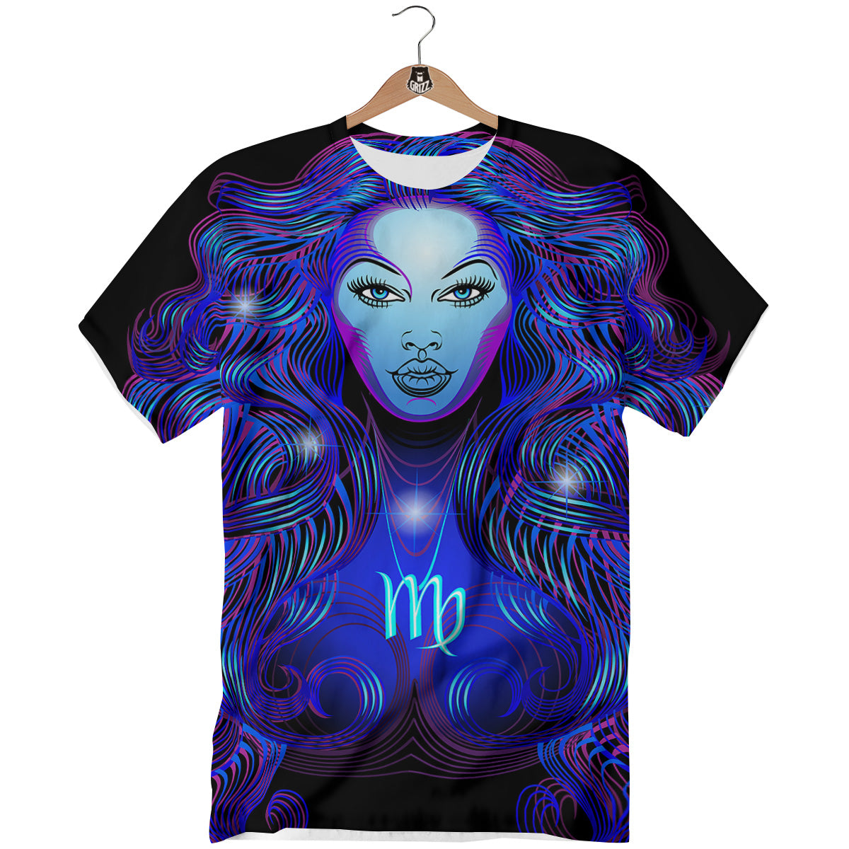 Zodiac Sign Blue Virgo Print T-Shirt-grizzshop