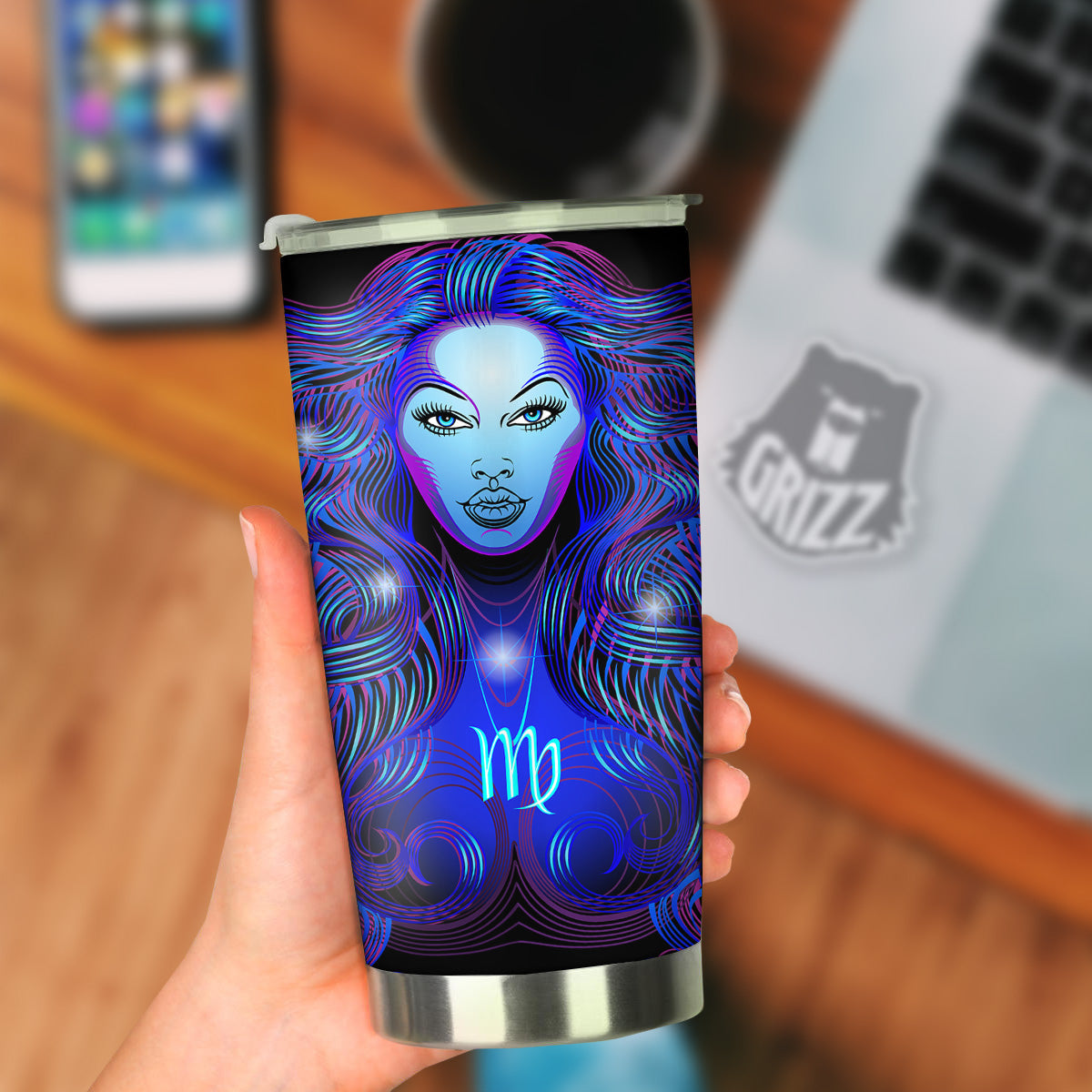 Zodiac Sign Blue Virgo Print Tumbler-grizzshop