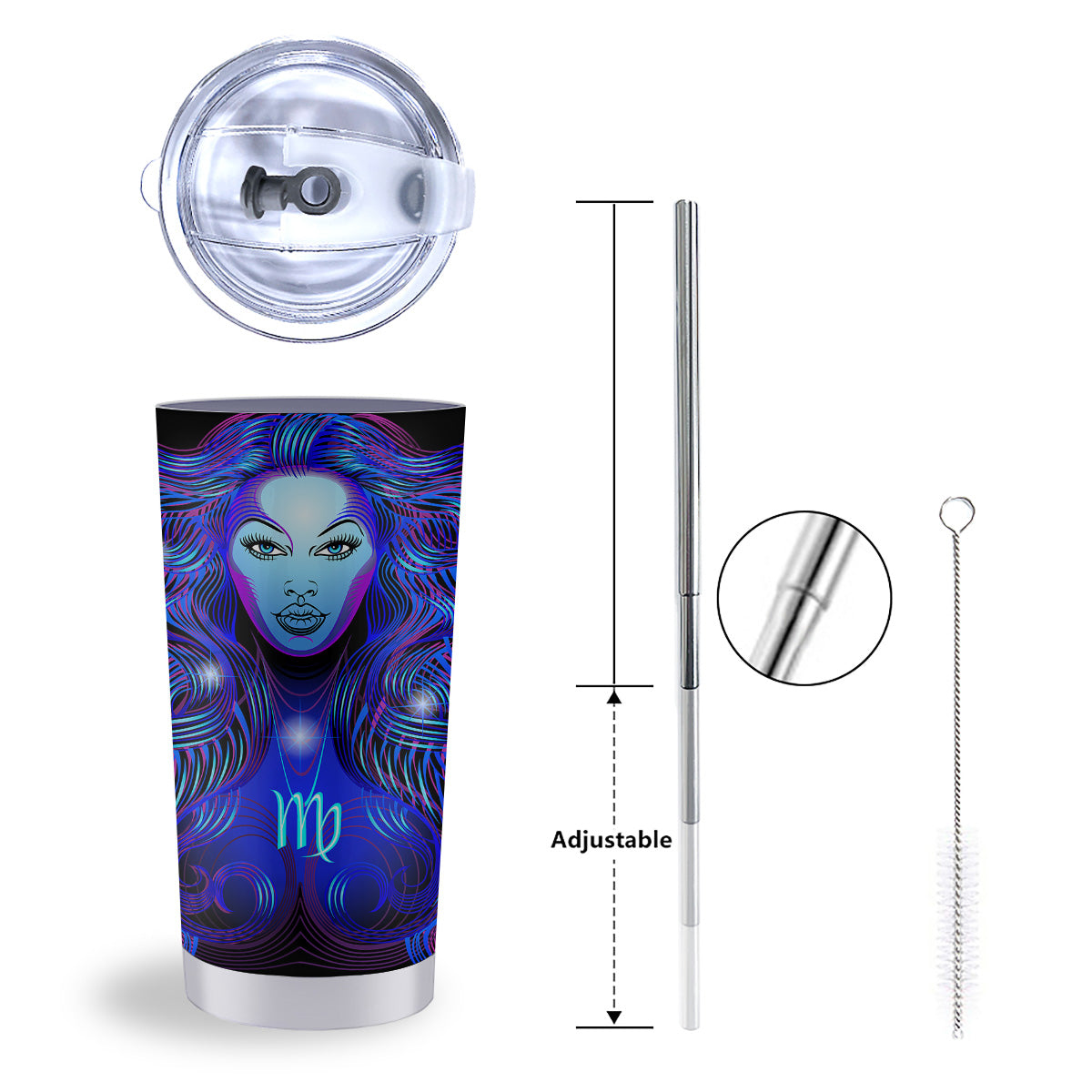 Zodiac Sign Blue Virgo Print Tumbler-grizzshop