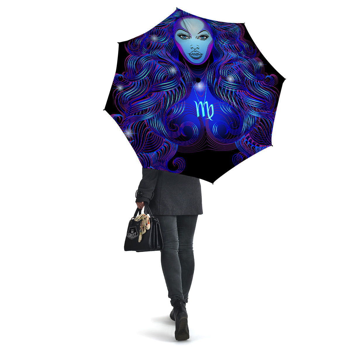 Zodiac Sign Blue Virgo Print Umbrella-grizzshop