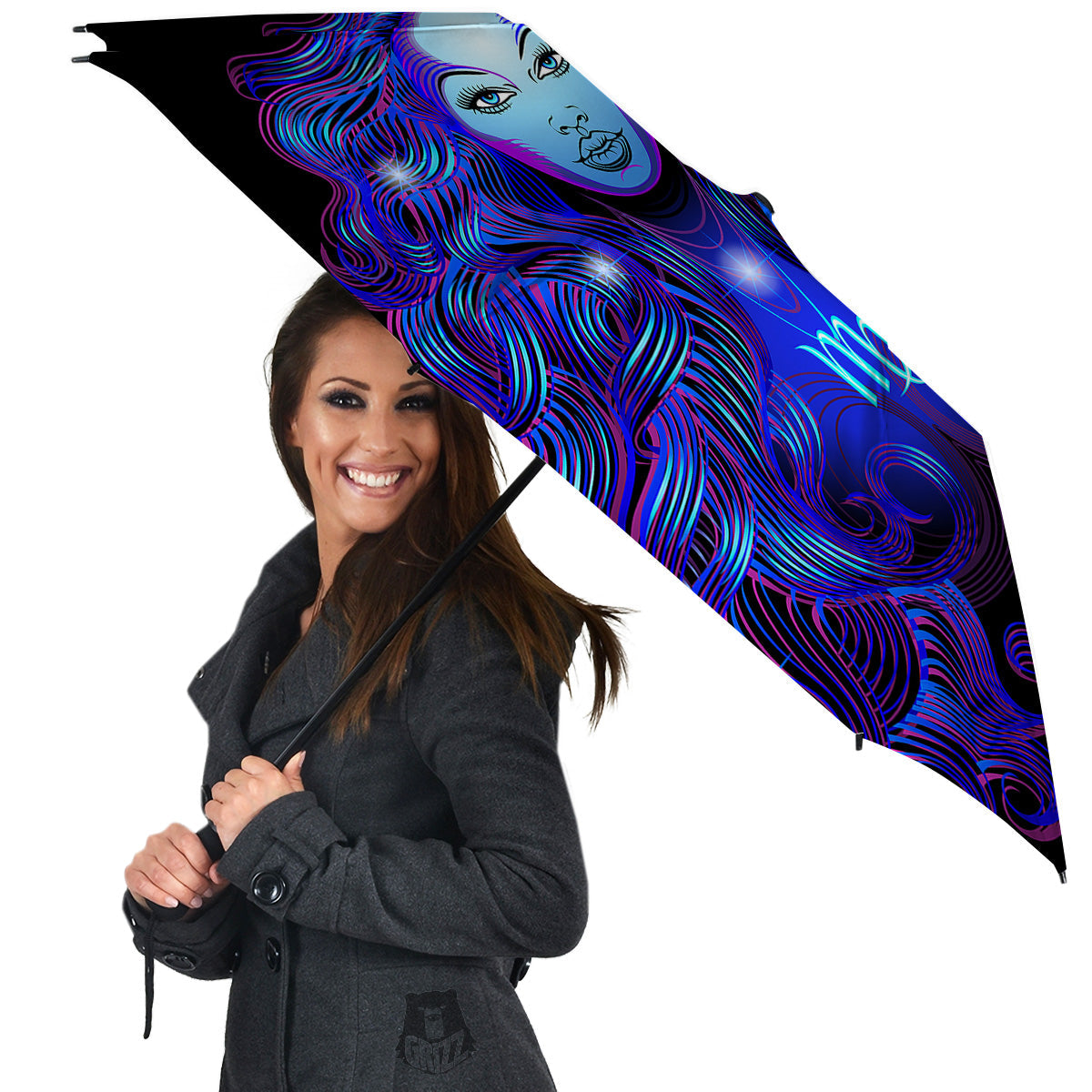 Zodiac Sign Blue Virgo Print Umbrella-grizzshop