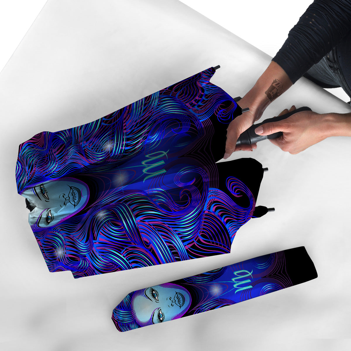 Zodiac Sign Blue Virgo Print Umbrella-grizzshop