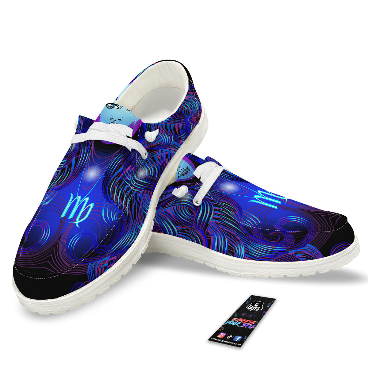 Zodiac Sign Blue Virgo Print White Loafers-grizzshop