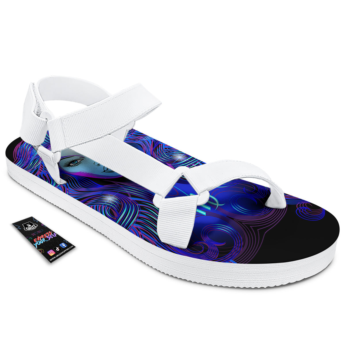 Zodiac Sign Blue Virgo Print White Open Toe Sandals-grizzshop