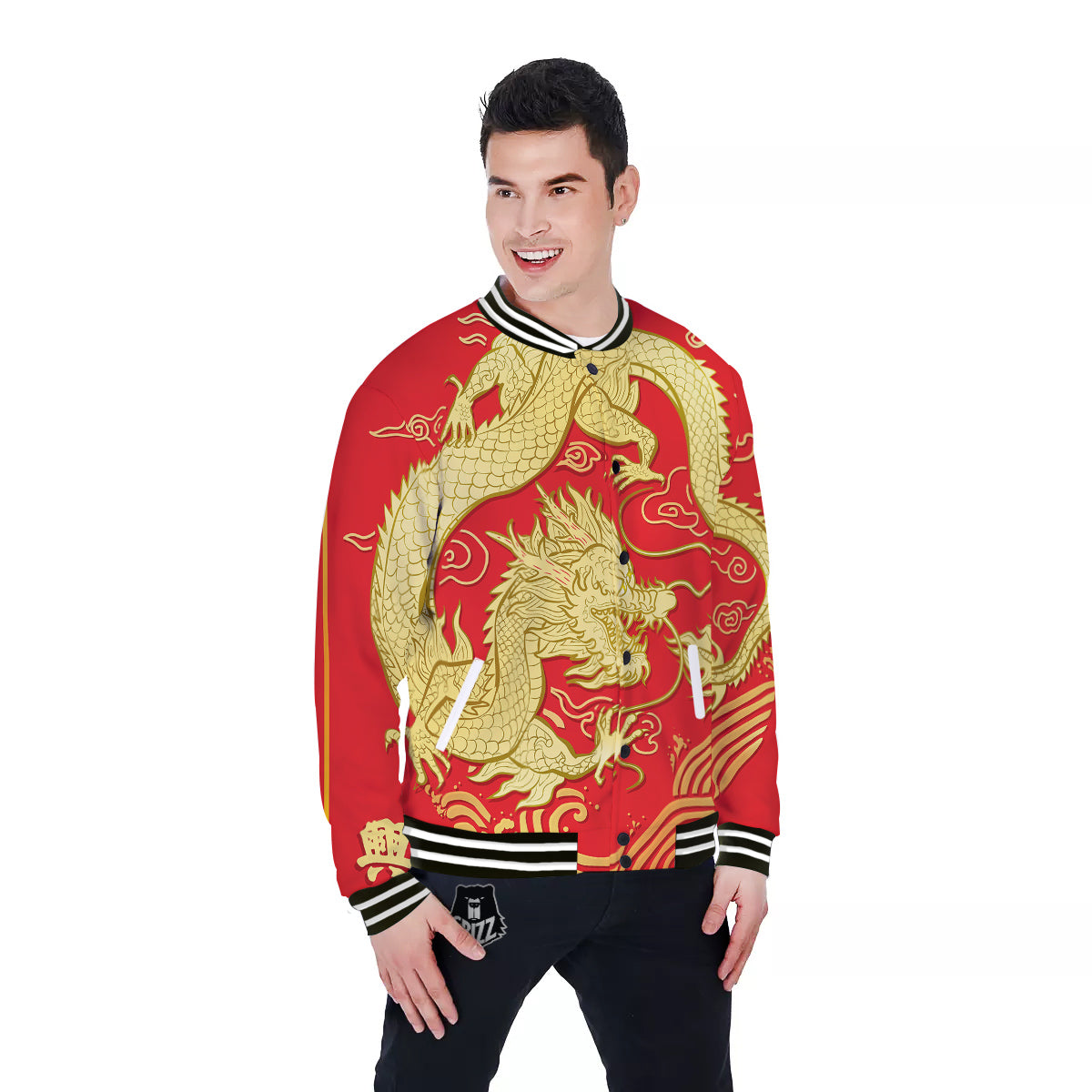 Zodiac Sign Chinese Dragon Print Baseball Jacket-grizzshop