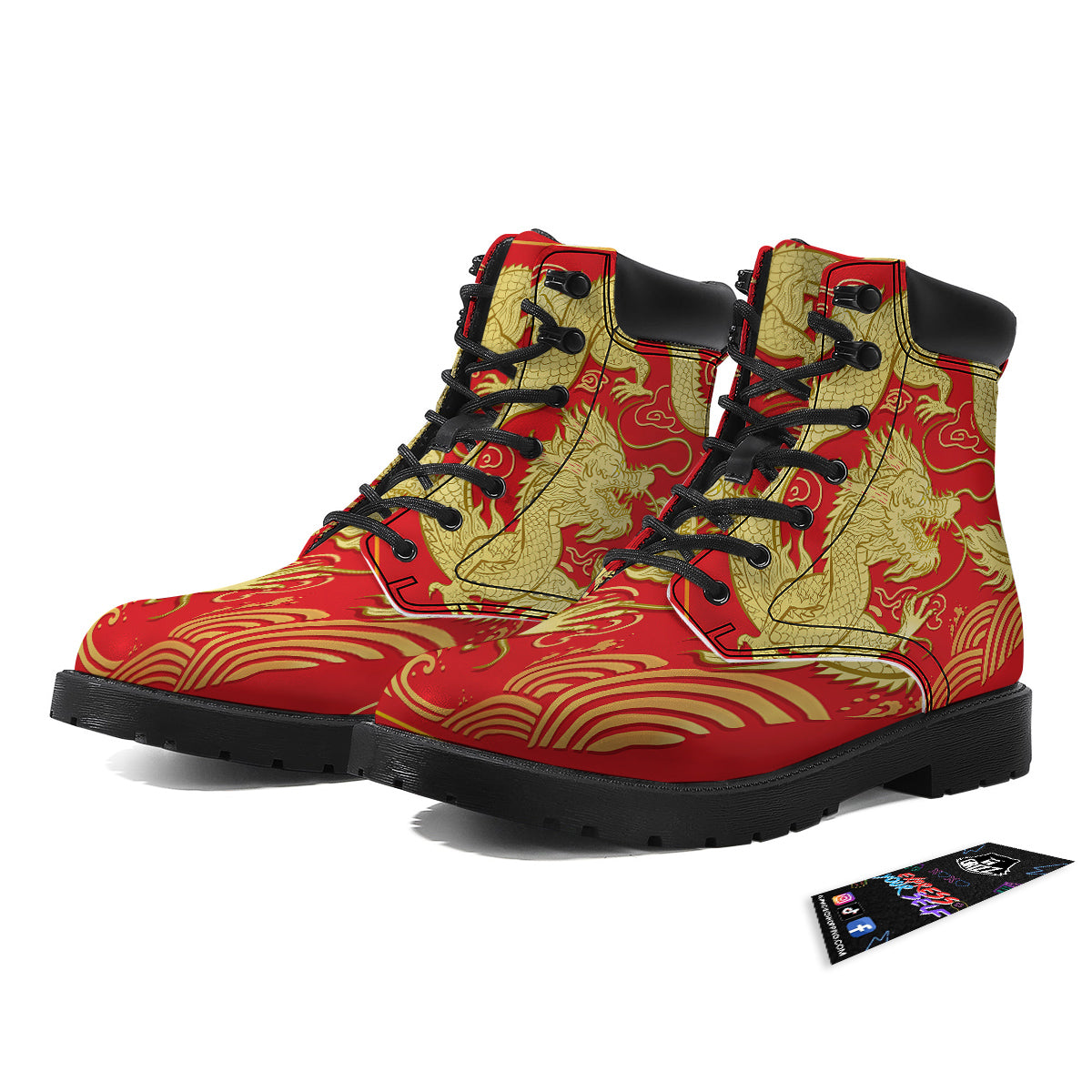 Zodiac Sign Chinese Dragon Print Boots-grizzshop