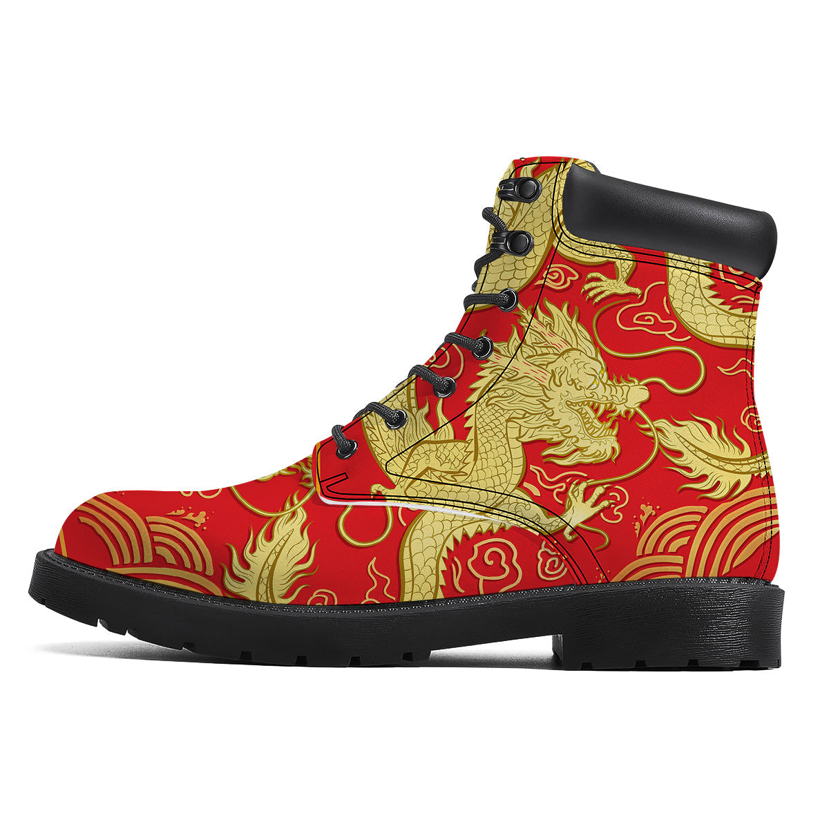 Zodiac Sign Chinese Dragon Print Boots-grizzshop