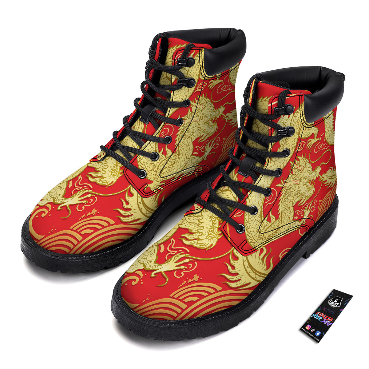 Zodiac Sign Chinese Dragon Print Boots-grizzshop