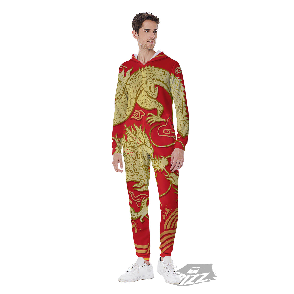 Zodiac Sign Chinese Dragon Print Men's Jumpsuit-grizzshop