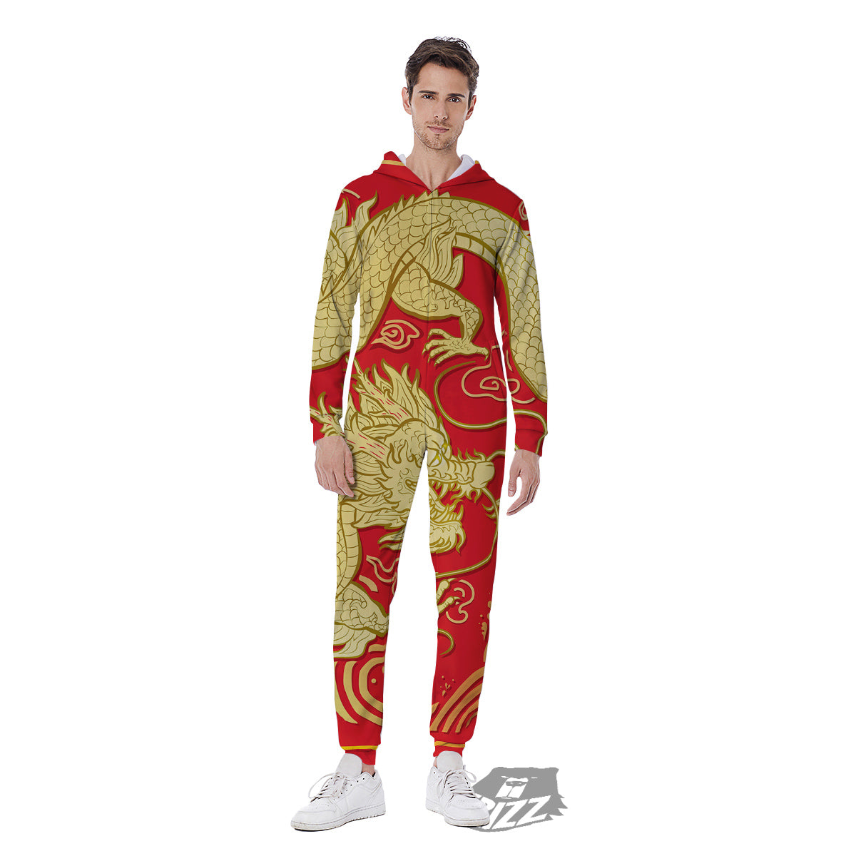 Zodiac Sign Chinese Dragon Print Men's Jumpsuit-grizzshop