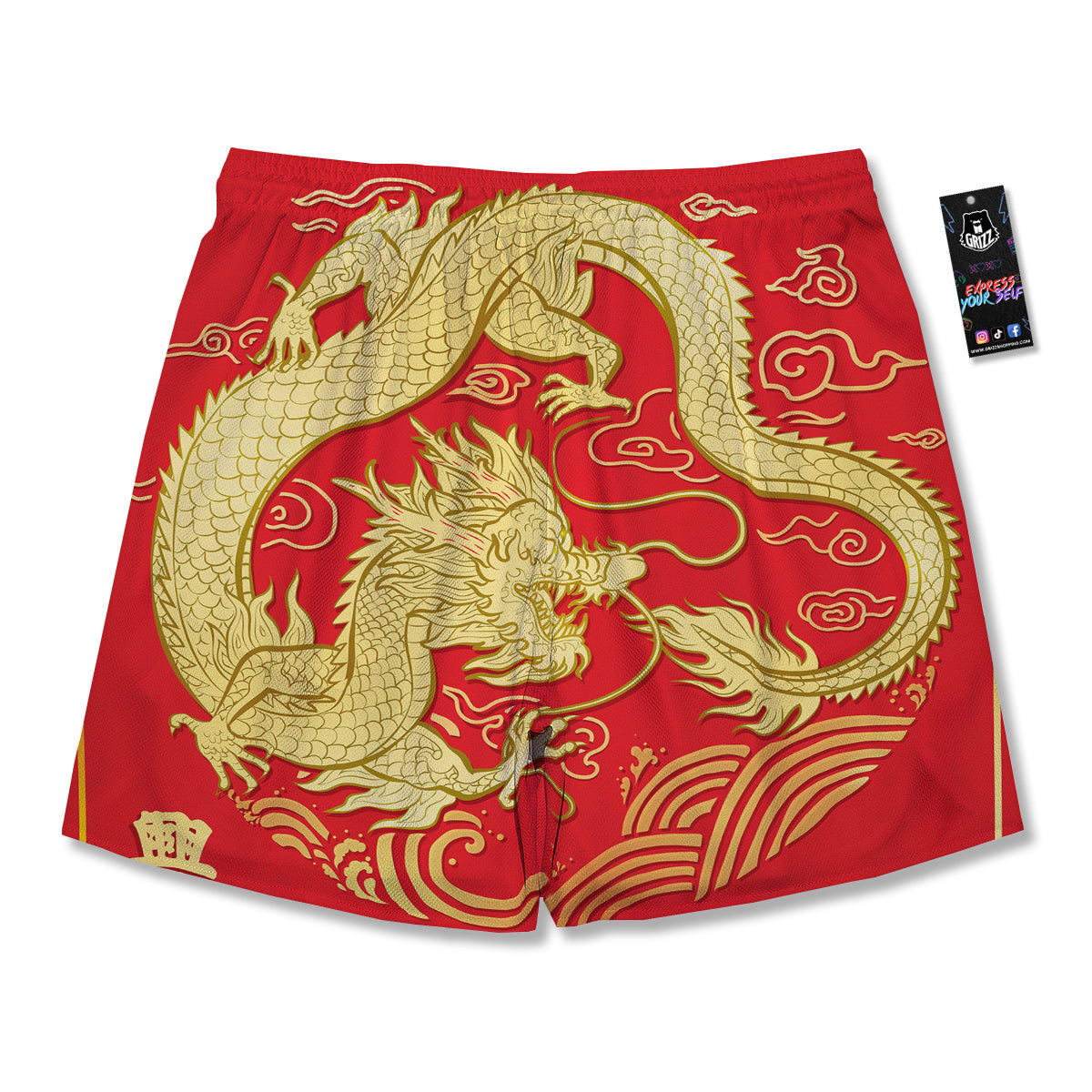 Zodiac Sign Chinese Dragon Print Men's Running Shorts-grizzshop