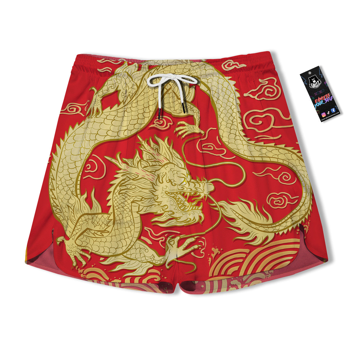Zodiac Sign Chinese Dragon Print Men's Running Shorts-grizzshop