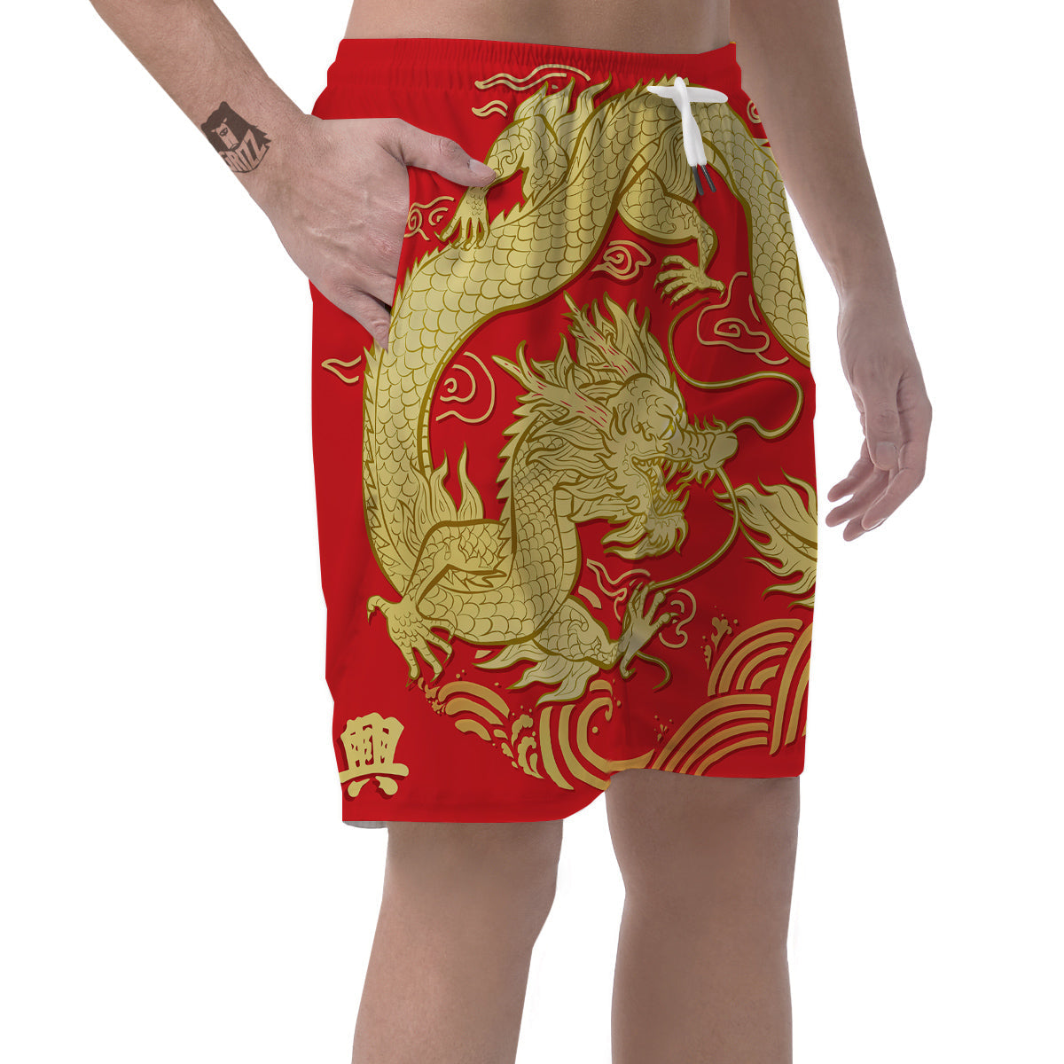 Zodiac Sign Chinese Dragon Print Men's Shorts-grizzshop
