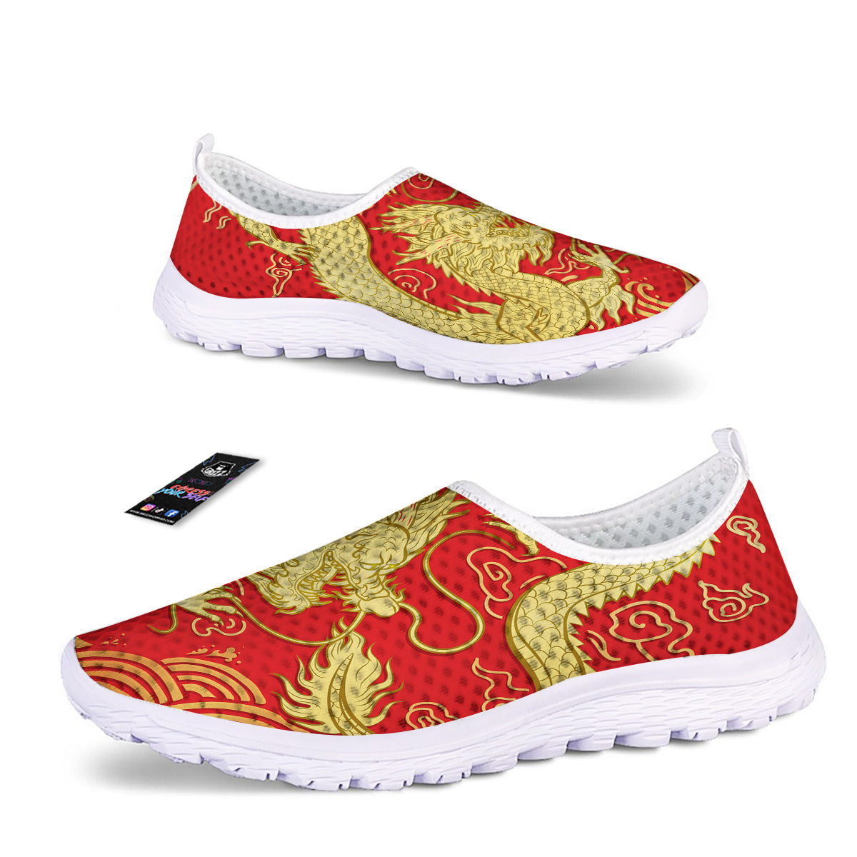 Zodiac Sign Chinese Dragon Print Nurse Shoes-grizzshop